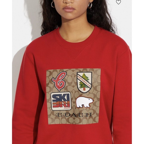 Coach CE457 XS Signature Ski Crewneck Fleece Sweatshirt Red Catskills NWT $298 - Picture 15 of 15